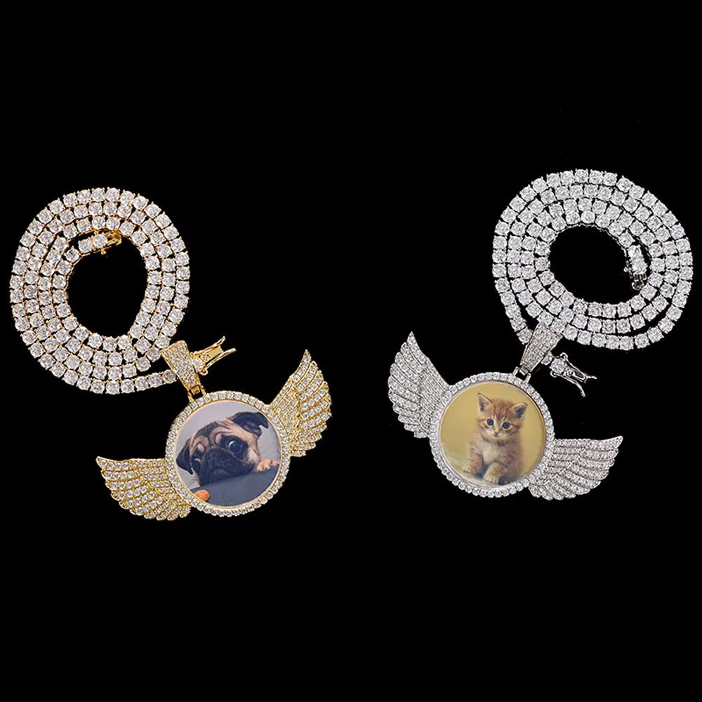 Custom Personalize Design Wing Image/Picture Memory Diamond Angel Hiphop Photo Pendant Fine Jewelry - MCROONS.COM