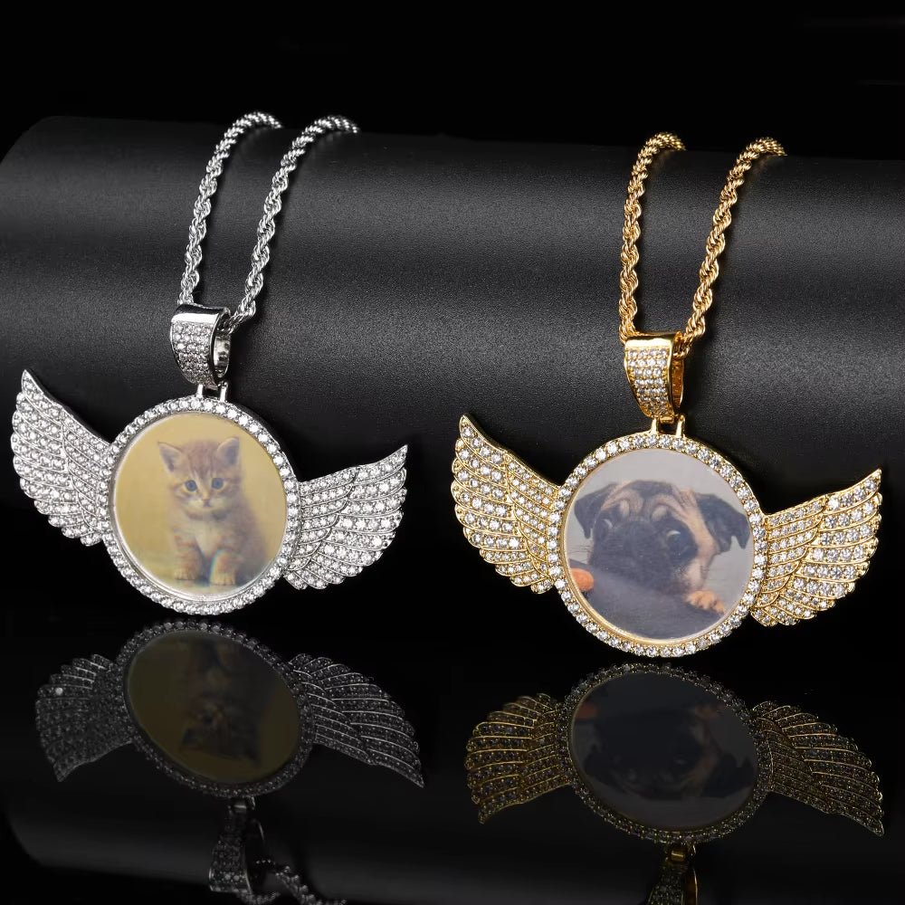 Custom Personalize Design Wing Image/Picture Memory Diamond Angel Hiphop Photo Pendant Fine Jewelry - MCROONS.COM