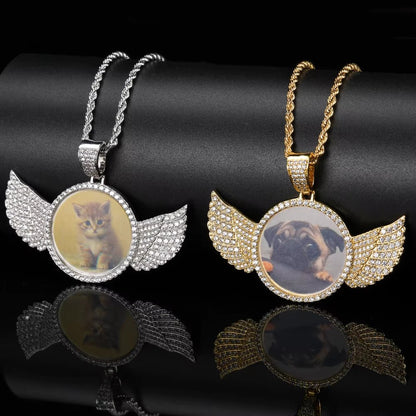 Custom Personalize Design Wing Image/Picture Memory Diamond Angel Hiphop Photo Pendant Fine Jewelry - MCROONS.COM