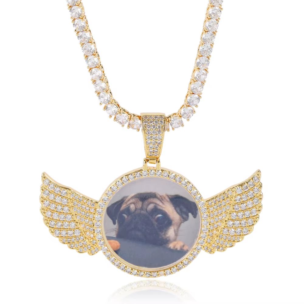 Custom Personalize Design Wing Image/Picture Memory Diamond Angel Hiphop Photo Pendant Fine Jewelry - MCROONS.COM