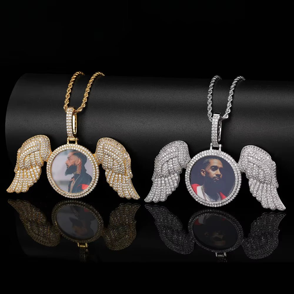 Custom Personalize Design Wing Image/Picture Memory Diamond Angel Hiphop Photo Pendant Fine Jewelry - MCROONS.COM