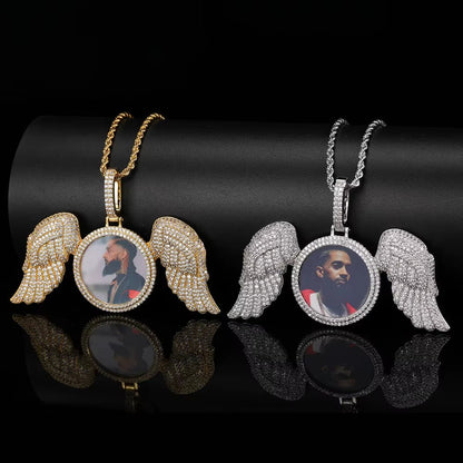 Custom Personalize Design Wing Image/Picture Memory Diamond Angel Hiphop Photo Pendant Fine Jewelry - MCROONS.COM