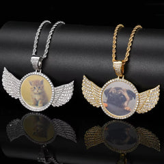 Custom Personalize Design Wing Image/Picture Memory Diamond Angel Hiphop Photo Pendant Fine Jewelry