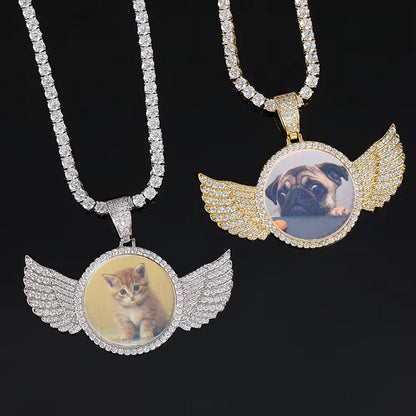 Custom Personalize Design Wing Image/Picture Memory Diamond Angel Hiphop Photo Pendant Fine Jewelry - MCROONS.COM