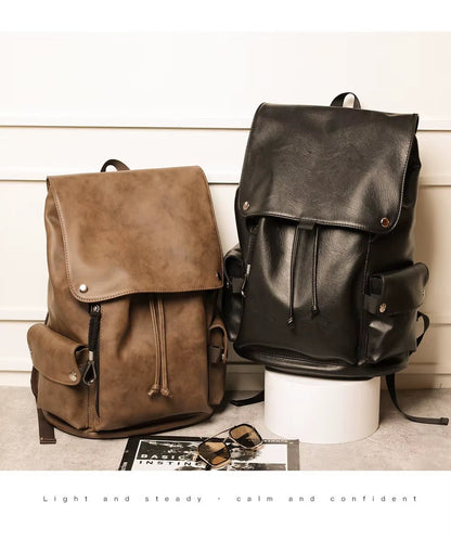 Custom PU Backpack Casual Bag for Men Laptop Backpack Leisure Bag Waterproof Fashion Men Leather Backpack - MCROONS.COM