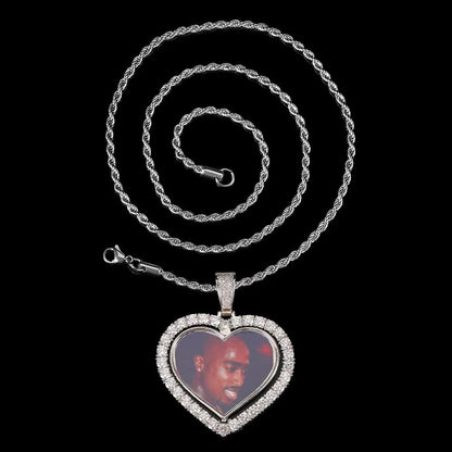 Custom Rotating Heart Photo Pendant Iced Out Diamond Memory Picture Pendant Hip Hop Jewelry for Gifts - MCROONS.COM
