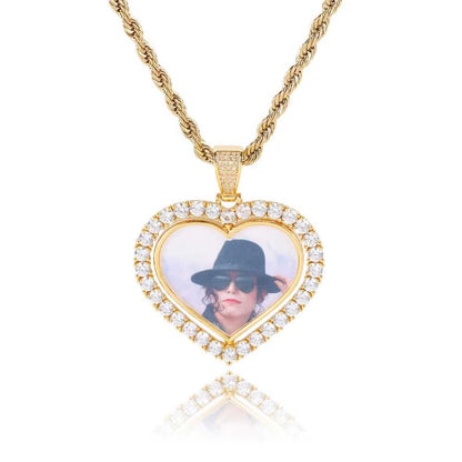 Custom Rotating Heart Photo Pendant Iced Out Diamond Memory Picture Pendant Hip Hop Jewelry for Gifts - MCROONS.COM
