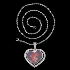 Custom Rotating Heart Photo Pendant Iced Out Diamond Memory Picture Pendant Hip Hop Jewelry for Gifts