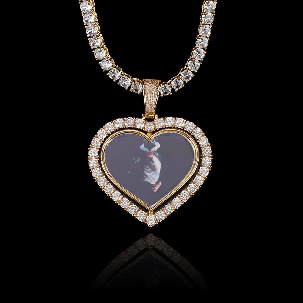 Custom Rotating Heart Photo Pendant Iced Out Diamond Memory Picture Pendant Hip Hop Jewelry for Gifts - MCROONS.COM