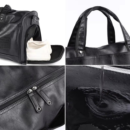 Custom Waterproof PU Leather Duffle Bags for Men Unisex Luggage Leather Travel Bag - MCROONS.COM