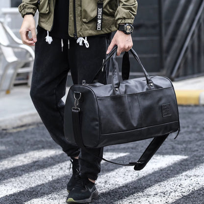 Custom Waterproof PU Leather Duffle Bags for Men Unisex Luggage Leather Travel Bag - MCROONS.COM