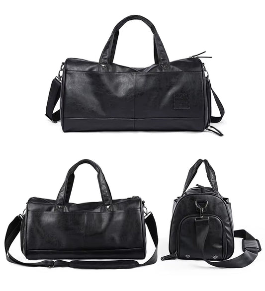 Custom Waterproof PU Leather Duffle Bags for Men Unisex Luggage Leather Travel Bag - MCROONS.COM