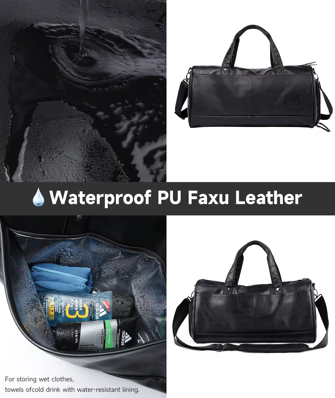 Custom Waterproof PU Leather Duffle Bags for Men Unisex Luggage Leather Travel Bag - MCROONS.COM