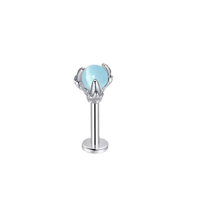 Elegant Dragon Claw Labret Lip Ring with Opalite Center Surgical Steel Fits Cartilage & Helix Earrings Perfect for Casual Attire - MCROONS.COM