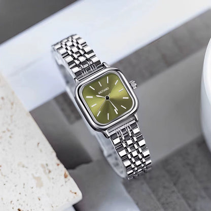 Elegant Luxury Women'S Quartz Watch Square Stainless Steel Band Waterproof 30Mm Glass Dial Window Fashionable Reloj - MCROONS.COM