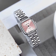 Elegant Luxury Women'S Quartz Watch Square Stainless Steel Band Waterproof 30Mm Glass Dial Window Fashionable Reloj