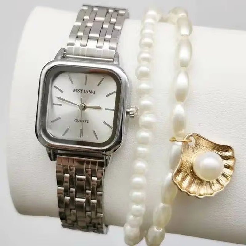 Elegant Luxury Women'S Quartz Watch Square Stainless Steel Band Waterproof 30Mm Glass Dial Window Fashionable Reloj - MCROONS.COM