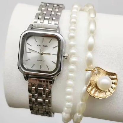 Elegant Luxury Women'S Quartz Watch Square Stainless Steel Band Waterproof 30Mm Glass Dial Window Fashionable Reloj - MCROONS.COM