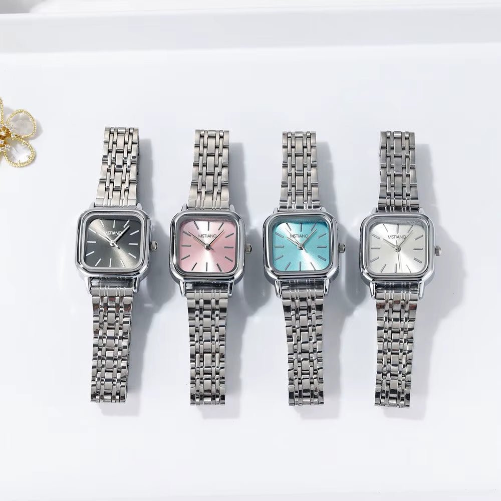Elegant Luxury Women'S Quartz Watch Square Stainless Steel Band Waterproof 30Mm Glass Dial Window Fashionable Reloj - MCROONS.COM