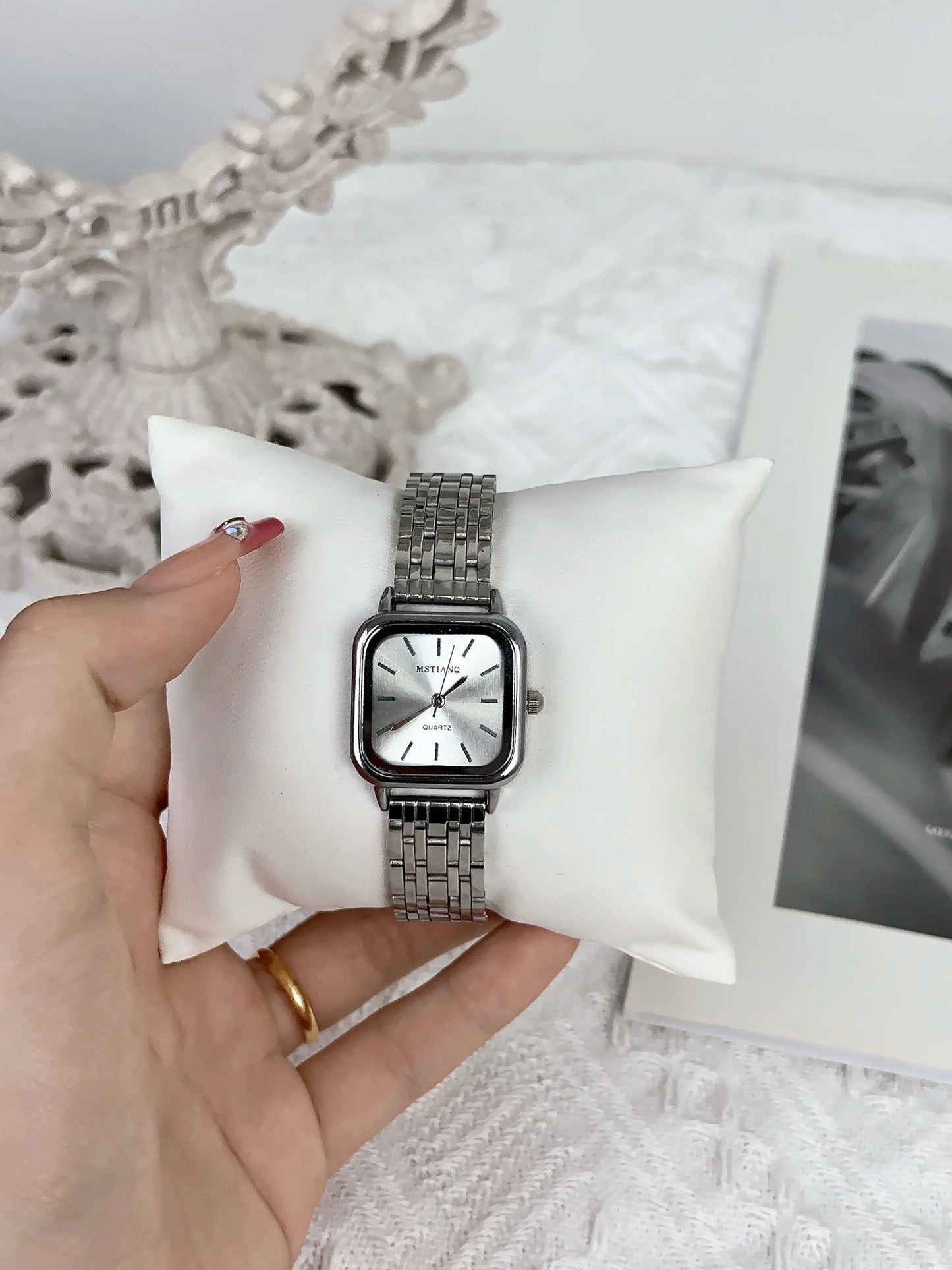 Elegant Luxury Women'S Quartz Watch Square Stainless Steel Band Waterproof 30Mm Glass Dial Window Fashionable Reloj - MCROONS.COM