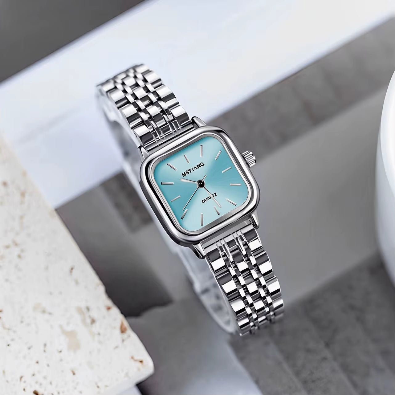 Elegant Luxury Women'S Quartz Watch Square Stainless Steel Band Waterproof 30Mm Glass Dial Window Fashionable Reloj - MCROONS.COM