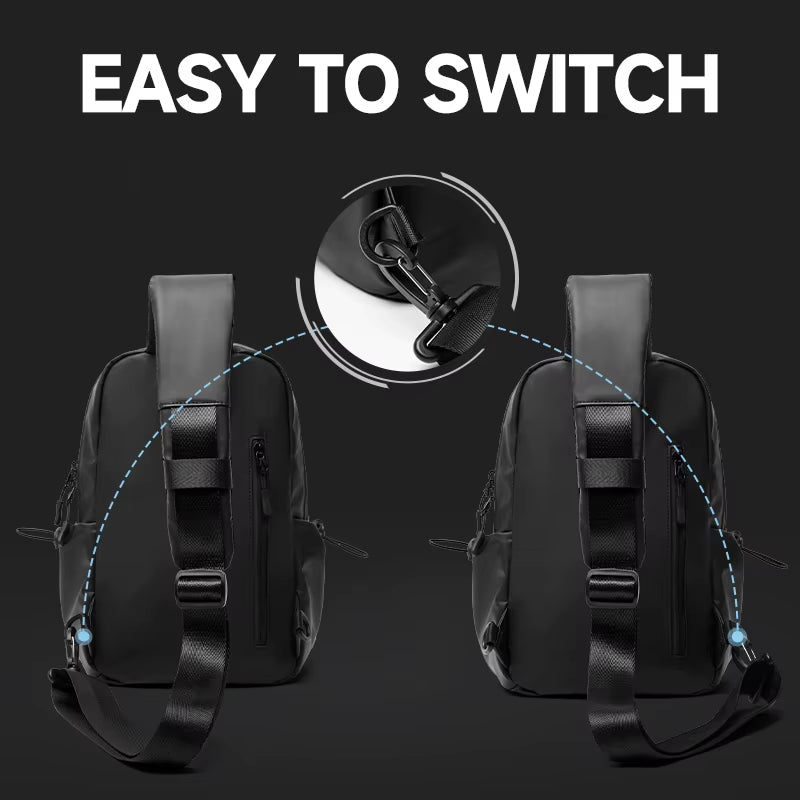 Fashion Design Causal Crossbody Bag for Men Cycling Outdoor PVC Leather Men'S Chest Bag Travel Waterproof Sling Shoulder Bags - MCROONS.COM