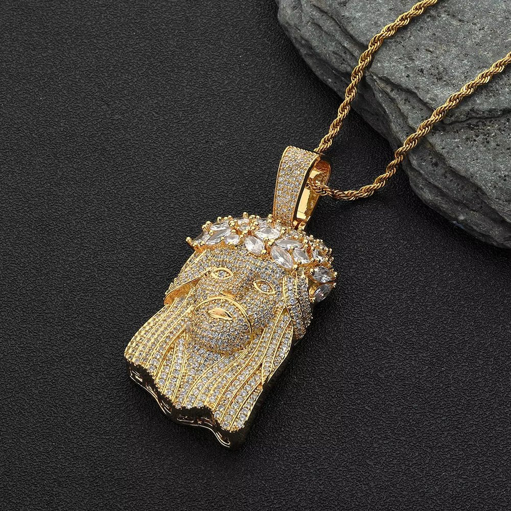 Fine Hip - Hop Iced Out CZ Jesus Pendant Gold - Plated Shiny Zircon Charms Pendants Men'S and Women'S Rap Jewelry Wholesale - MCROONS.COM