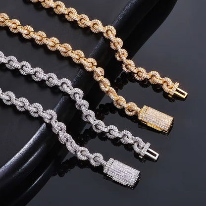 Flip Buckle O Shaped Design Chain Necklace 8Mm Iced Out Zircon Bling Choker Hip Hop Luxury Jewelry for Men Women - MCROONS.COM