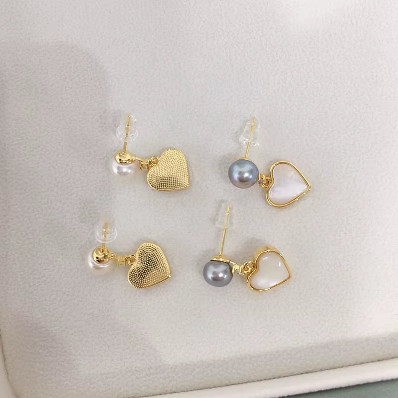 Freshwater Pearl Fine Stud Earrings Heart - Shaped Sea Shell Pearl Jewelry 18K Gold Plated Earrings Accessory - MCROONS.COM