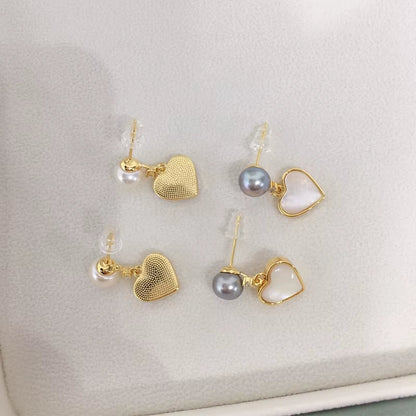 Freshwater Pearl Fine Stud Earrings Heart - Shaped Sea Shell Pearl Jewelry 18K Gold Plated Earrings Accessory - MCROONS.COM