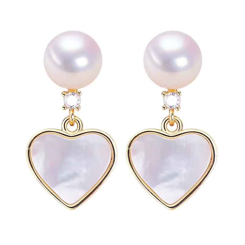 Freshwater Pearl Fine Stud Earrings Heart - Shaped Sea Shell Pearl Jewelry 18K Gold Plated Earrings Accessory - MCROONS.COM