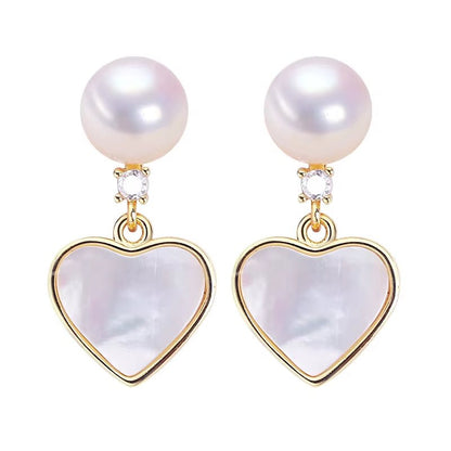 Freshwater Pearl Fine Stud Earrings Heart - Shaped Sea Shell Pearl Jewelry 18K Gold Plated Earrings Accessory - MCROONS.COM