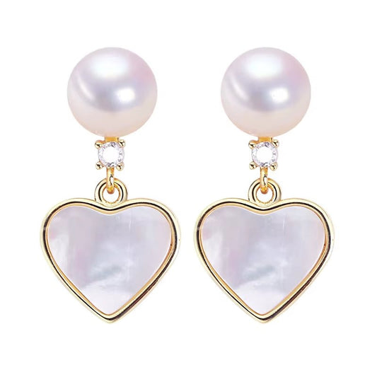 Freshwater Pearl Fine Stud Earrings Heart - Shaped Sea Shell Pearl Jewelry 18K Gold Plated Earrings Accessory - MCROONS.COM
