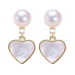 Freshwater Pearl Fine Stud Earrings Heart-Shaped Sea Shell Pearl Jewelry 18K Gold Plated Earrings Accessory