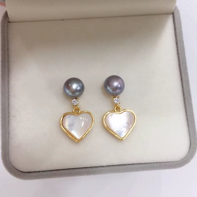 Freshwater Pearl Fine Stud Earrings Heart - Shaped Sea Shell Pearl Jewelry 18K Gold Plated Earrings Accessory - MCROONS.COM