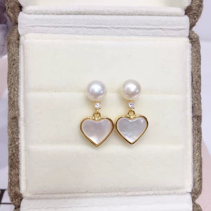 Freshwater Pearl Fine Stud Earrings Heart - Shaped Sea Shell Pearl Jewelry 18K Gold Plated Earrings Accessory - MCROONS.COM