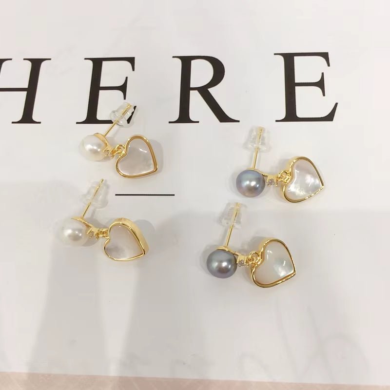 Freshwater Pearl Fine Stud Earrings Heart - Shaped Sea Shell Pearl Jewelry 18K Gold Plated Earrings Accessory - MCROONS.COM