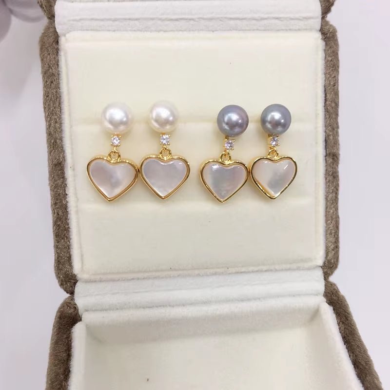 Freshwater Pearl Fine Stud Earrings Heart - Shaped Sea Shell Pearl Jewelry 18K Gold Plated Earrings Accessory - MCROONS.COM