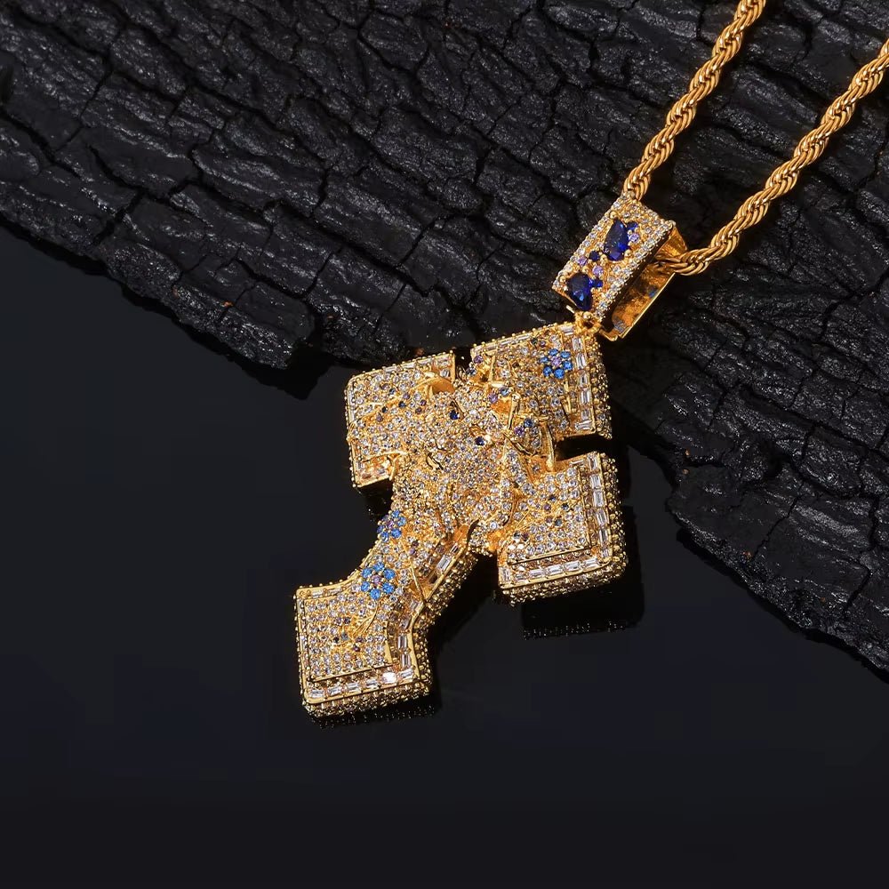 Gold Plated Iced Out Cross Pendant Mixed Inlay Baguette Zircon Bling Jesus Hip Hop Pendant Gift Fine Jewelry - MCROONS.COM
