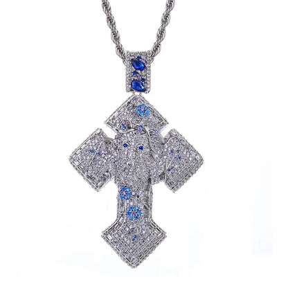 Gold Plated Iced Out Cross Pendant Mixed Inlay Baguette Zircon Bling Jesus Hip Hop Pendant Gift Fine Jewelry - MCROONS.COM