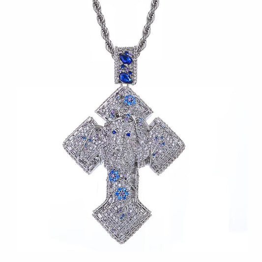 Gold Plated Iced Out Cross Pendant Mixed Inlay Baguette Zircon Bling Jesus Hip Hop Pendant Gift Fine Jewelry - MCROONS.COM