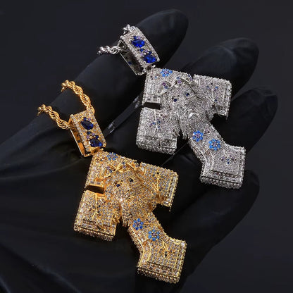 Gold Plated Iced Out Cross Pendant Mixed Inlay Baguette Zircon Bling Jesus Hip Hop Pendant Gift Fine Jewelry - MCROONS.COM