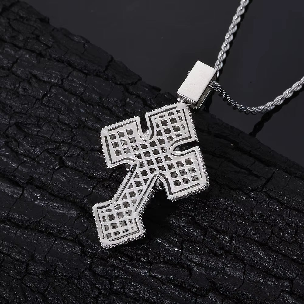 Gold Plated Iced Out Cross Pendant Mixed Inlay Baguette Zircon Bling Jesus Hip Hop Pendant Gift Fine Jewelry - MCROONS.COM