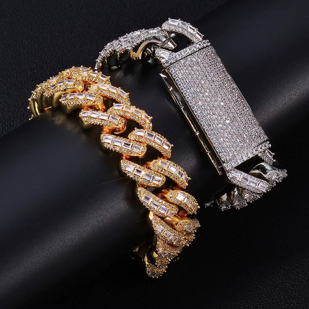 Heavy Duty Cuban Chain 925 Silver Bracelet Flip Buckle Iced VVS Moissanite Baguette Inlay Hip Hop Jewelry - MCROONS.COM
