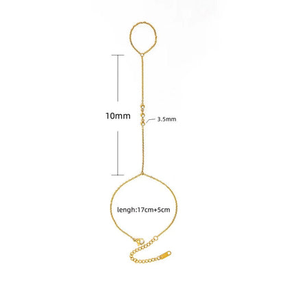 High - End 3 Stones Stainless Steel Hand Chain Tassel Bracelet Ring Dainty Zirconia Fashion Style Jewelry for Women - MCROONS.COM