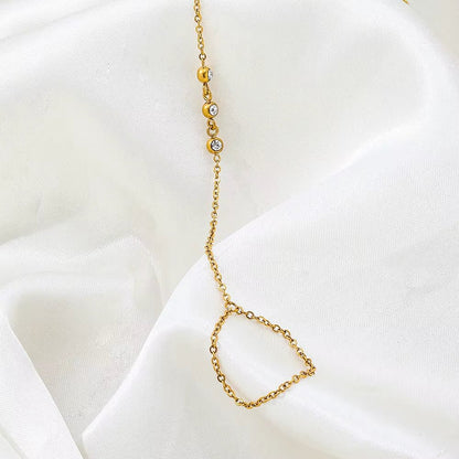 High - End 3 Stones Stainless Steel Hand Chain Tassel Bracelet Ring Dainty Zirconia Fashion Style Jewelry for Women - MCROONS.COM