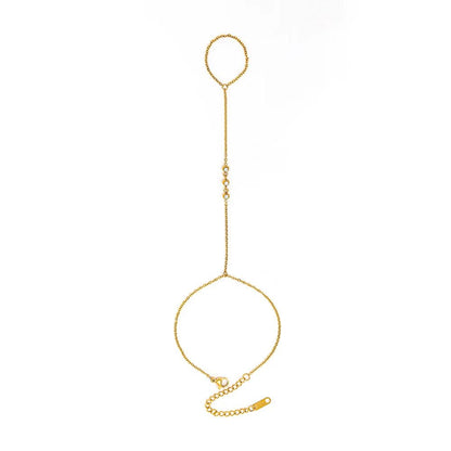 High - End 3 Stones Stainless Steel Hand Chain Tassel Bracelet Ring Dainty Zirconia Fashion Style Jewelry for Women - MCROONS.COM