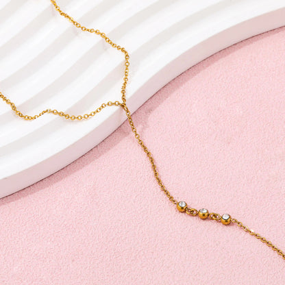 High - End 3 Stones Stainless Steel Hand Chain Tassel Bracelet Ring Dainty Zirconia Fashion Style Jewelry for Women - MCROONS.COM