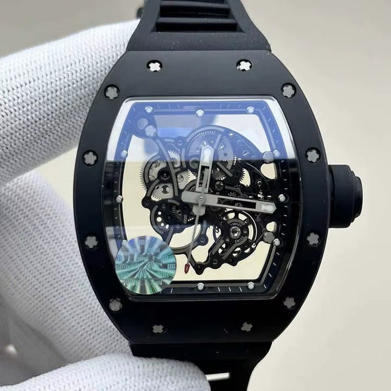 High - Quality Black Carbon Fiber Mechanical Watch - Ultra - Thin Sports RM055 Watch - MCROONS.COM