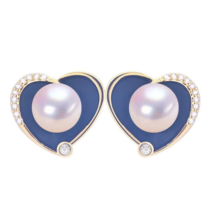 High Quality Black Heart Real Freshwater Pearl Earrings Silver Ear Needle Woman Gift - MCROONS.COM